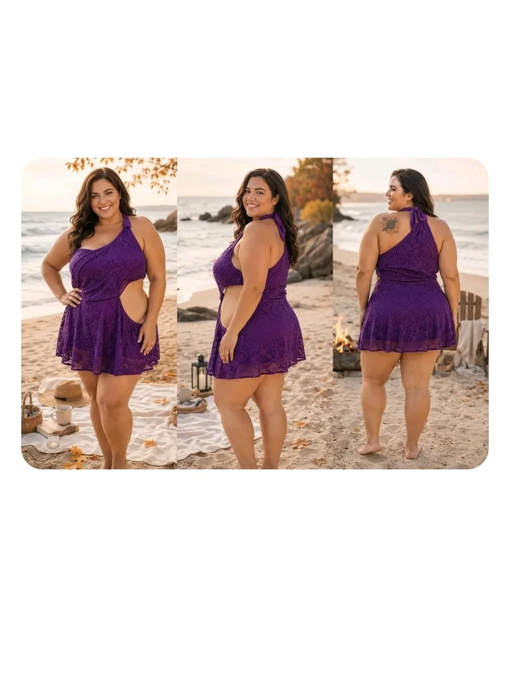 P83 Swimsuits For All Size 26 Purple Lace Swim Dress